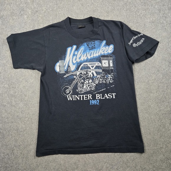 Screen Stars Other - Vintage Milwaukee Winter Blast Shirt Mens Large Black Local Outlaws 90s Biker